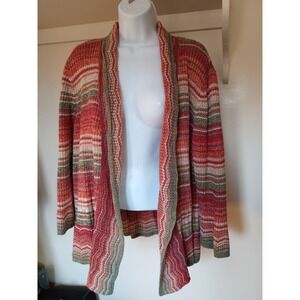 Alfred Dunner XL Multi Color Striped Open Front Cardigan Sweater 100% Cotton